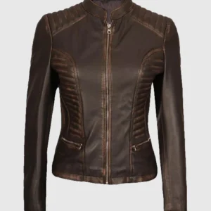 Womens Cafe Racer Brown Leather Jacket