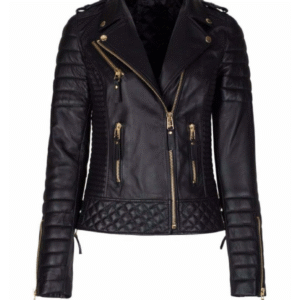 Womens Motorcycle Slim Fit Black Studded Leather Jacket