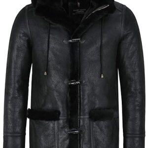 Men’s Sheepskin Leather Duffle Coat Hooded