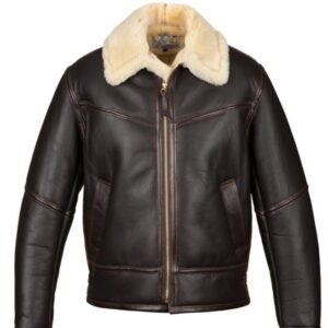 Leather Aviator Jacket Men Shearling Collar