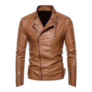 Men's genuine Brown Leather Motorcycle Fashion Jacket