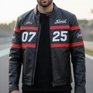 Red Stripes Flight Suit Stand Collar Moto Jacket